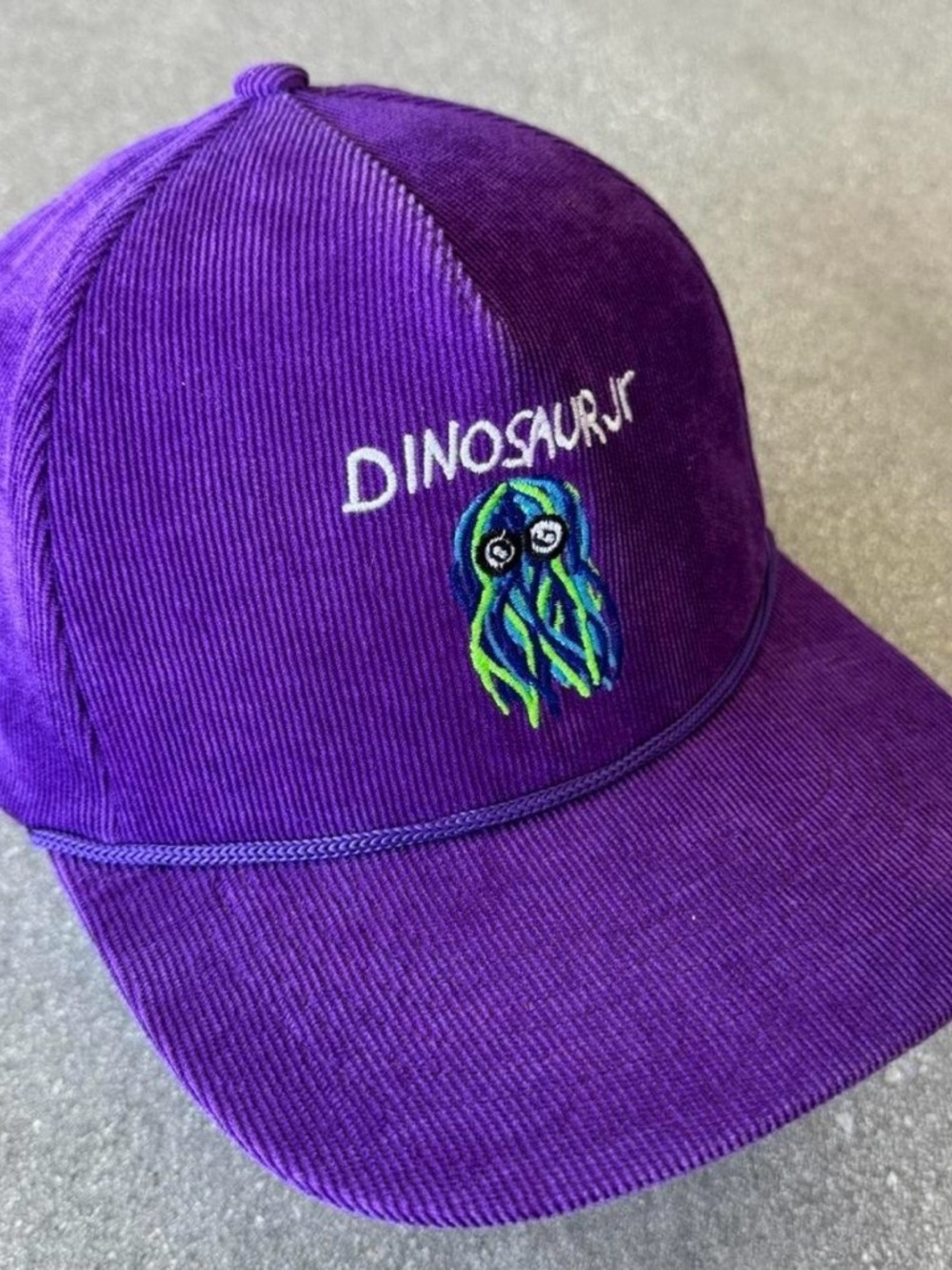 Purple Corduroy Hat with 'DINOSAUR JR' Embroidery